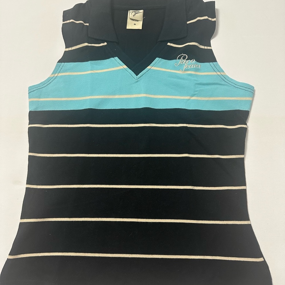 Paco Jeans Black Fitted Tank Top Polo Collar | medium petite